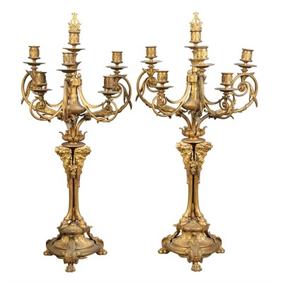 Lot 277 - Pair of Empire Style Gilt-Bronze Seven-Light...
