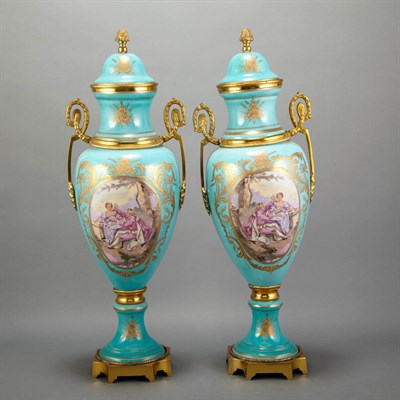 Lot 471 - Pair of Sevres Style Gilt-Metal Mounted...