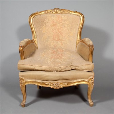 Lot 475 - Louis XV Style Carved and Giltwood Bergere The...