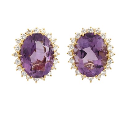 Lot 801 - Pair of Gold, Amethyst and Diamond Earclips