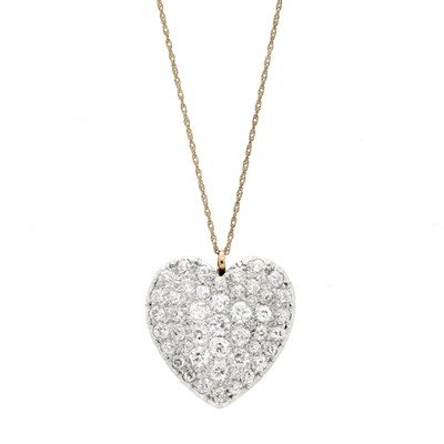 Lot 205 - Antique Platinum, Gold and Diamond Heart Pendant with White Gold Chain