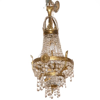 Lot 561 - Empire Style Gilt-Metal and Glass Three-Light...