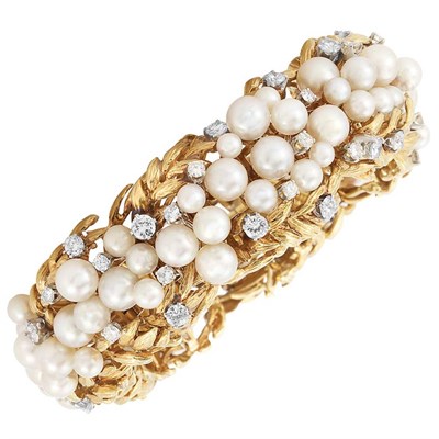 Lot 981 - Gold, Platinum, Cultured Pearl and Diamond Bracelet, David Webb