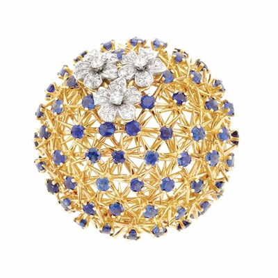 Lot 979 - Gold, Platinum, Diamond and Sapphire Clip-Brooch, Tiffany & Co., France