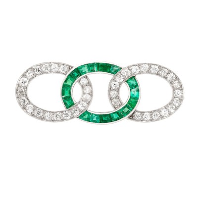 Lot 428 - Art Deco Platinum, Emerald and Diamond Brooch, Theodore B. Starr