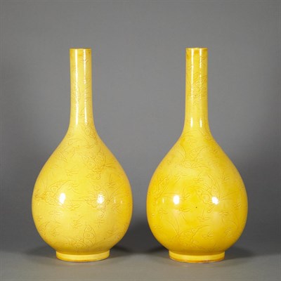 Lot 269 - Pair of Chinese Yellow Glazed Porcelain Vases...