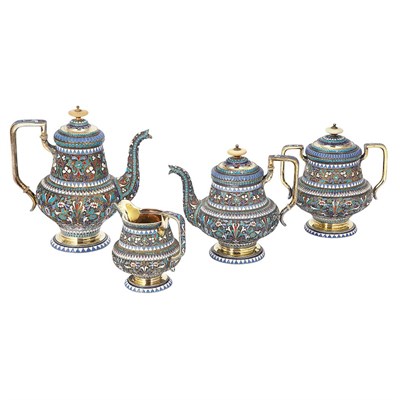Lot 296 - Russian Cloisonne Enameled Silver Breakfast...