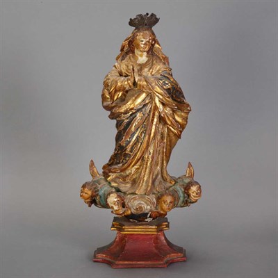 Lot 123 - Continental Painted and Parcel Gilt Figure of...