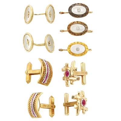 Lot 731 - Five Pairs of Cufflinks, Single Cufflink and Three Buttons