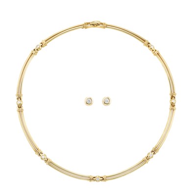 Lot 50 - Gold and Diamond Necklace and Pair of Earrings