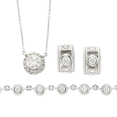 Lot 521 - Two White Gold and Diamond Chain Necklaces and Pair of Hoop Earrings