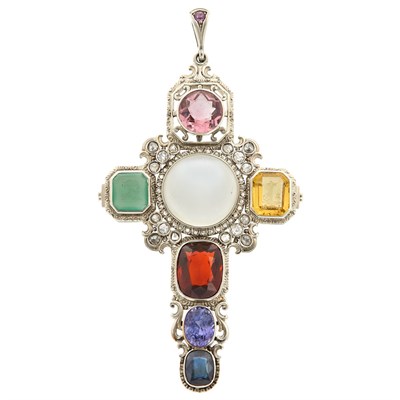 Lot 452 - Silver and Gem-Set Cross Pendant