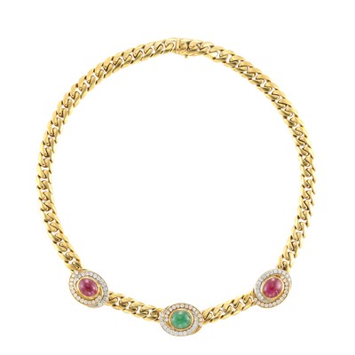 Lot 871 - Gold, Cabochon Colored Stone and Diamond Curb Link Necklace, Van Cleef & Arpels