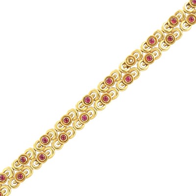 Lot 145 - Gold and Cabochon Ruby Bracelet, Tiffany & Co.