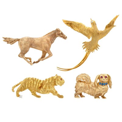 Lot 613 - Three Gold Animal Pins and Bird Pin