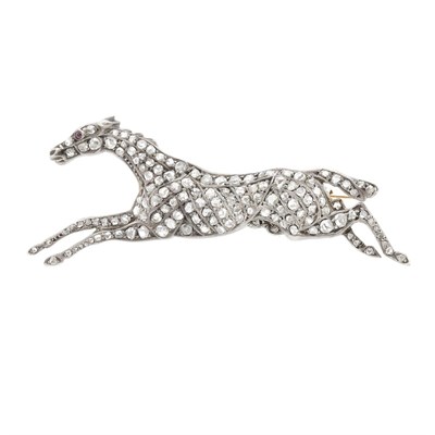 Lot 586 - Antique Silver, Gold and Diamond Racing Horse Pin