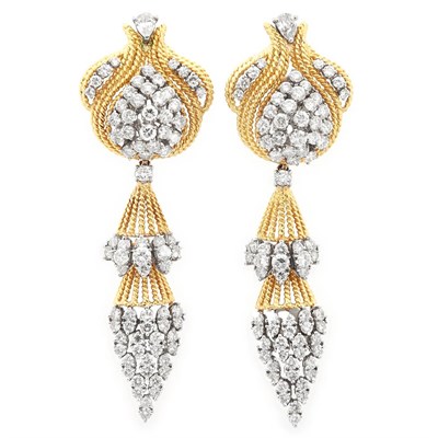 Lot 314 - Pair of Gold, Platinum and Diamond Pendant-Earclips