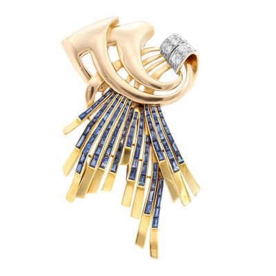 Lot 918 - Retro Two-Color Gold, Platinum, Diamond and Sapphire Spray Clip, Van Cleef & Arpels, France