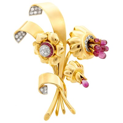 Lot 933 - Gold, Diamond and Ruby Clip-Brooch, France