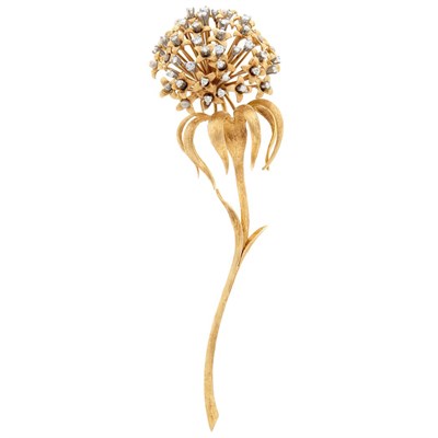Lot 364 - Gold and Diamond Flower Clip-Brooch