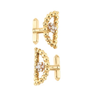 Lot 805 - Pair of Gold and Diamond Demi-Lune Cufflinks, Kutchinsky