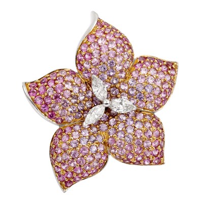 Lot 482 - White Gold, Pink Sapphire and Diamond Flower Ring