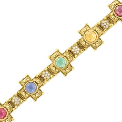 Lot 740 - Gold, Cabochon Colored Stone and Diamond Bracelet, Barry Kieselstein-Cord