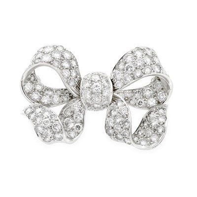 Lot 424 - Platinum and Diamond Bow Pin