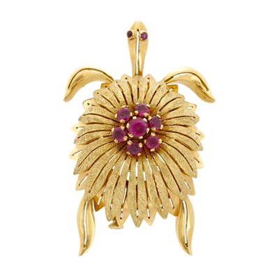 Lot 271 - Gold and Ruby Turtle Clip-Brooch, France