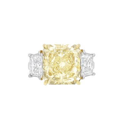 Lot 623 - Platinum, High Karat Gold, Fancy Yellow Diamond and Diamond Ring