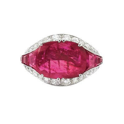 Lot 137 - Platinum, Ruby and Diamond Ring, France