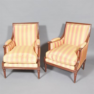 Lot 324 - Pair of Louis XVI Style Mahogany Bergeres