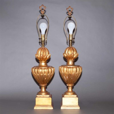 Lot 404 - Pair of Neoclassical Style Gilt-Wood Lamps...