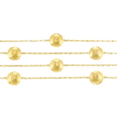 Lot 347 - Long Hammered Gold Double-Sided Disc Chain Necklace