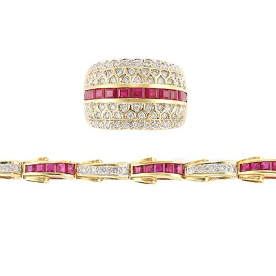 Lot 846 - Gold, Ruby and Diamond Bracelet and Ring