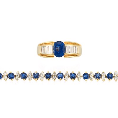 Lot 852 - Gold, Sapphire and Diamond Ring and Bracelet