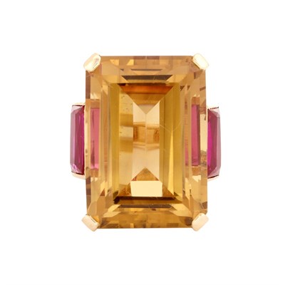 Lot 448 - Gold, Citrine and Synthetic Ruby Ring