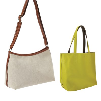 Lot 1032 - Lime Green Leather Tote Bag and Two Leather and Canvas Purses, Hermes, Paris