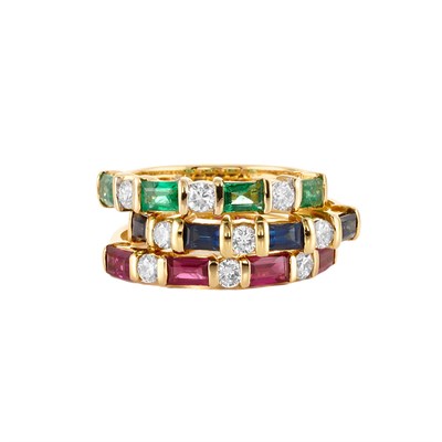 Lot 855 - Three Gold, Gem-Set and Diamond Rings