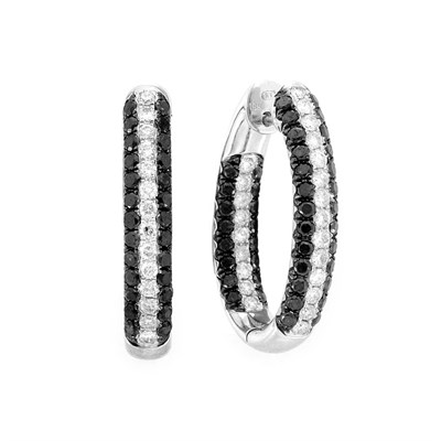 Lot 476 - Pair of White Gold, Diamond and Black Diamond Hoop Earrings
