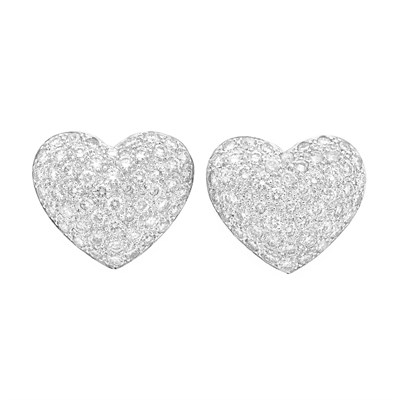 Lot 493 - Pair of White Gold and Diamond Heart Earclips