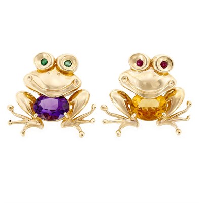 Lot 58 - Pair of Gold and Gem-Set Frog Pins