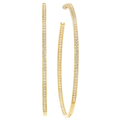 Lot 946 - Pair of Oversized Gold and Diamond Hoop Earrings