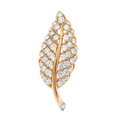 Lot 328 - Gold, Platinum and Diamond Leaf Brooch, by Oscar Heyman Bros.