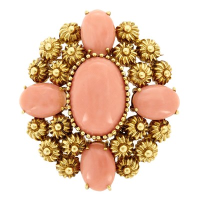 Lot 784 - Gold and Coral Pendant-Brooch
