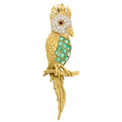 Lot 342 - Gold, Diamond and Emerald Parrot Brooch