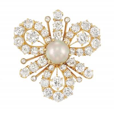 Lot 89 - Antique Gold, Natural Pearl and Diamond Pendant-Brooch, Tiffany & Co.