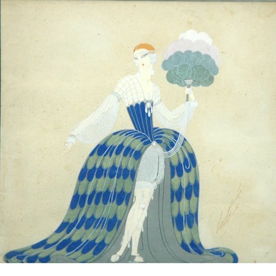 Lot 97 - Erte French, 1892-1990 Woman in a Blue and...
