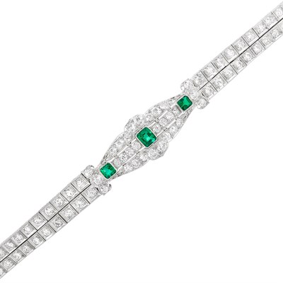 Lot 418 - Platinum, Emerald and Diamond Bracelet