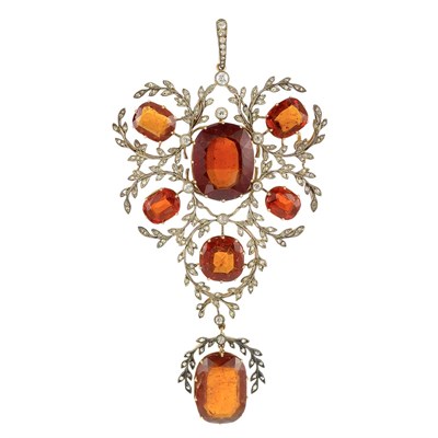 Lot 585 - Belle Epoque Silver, Gold, Garnet and Diamond Garland Pendant-Brooch